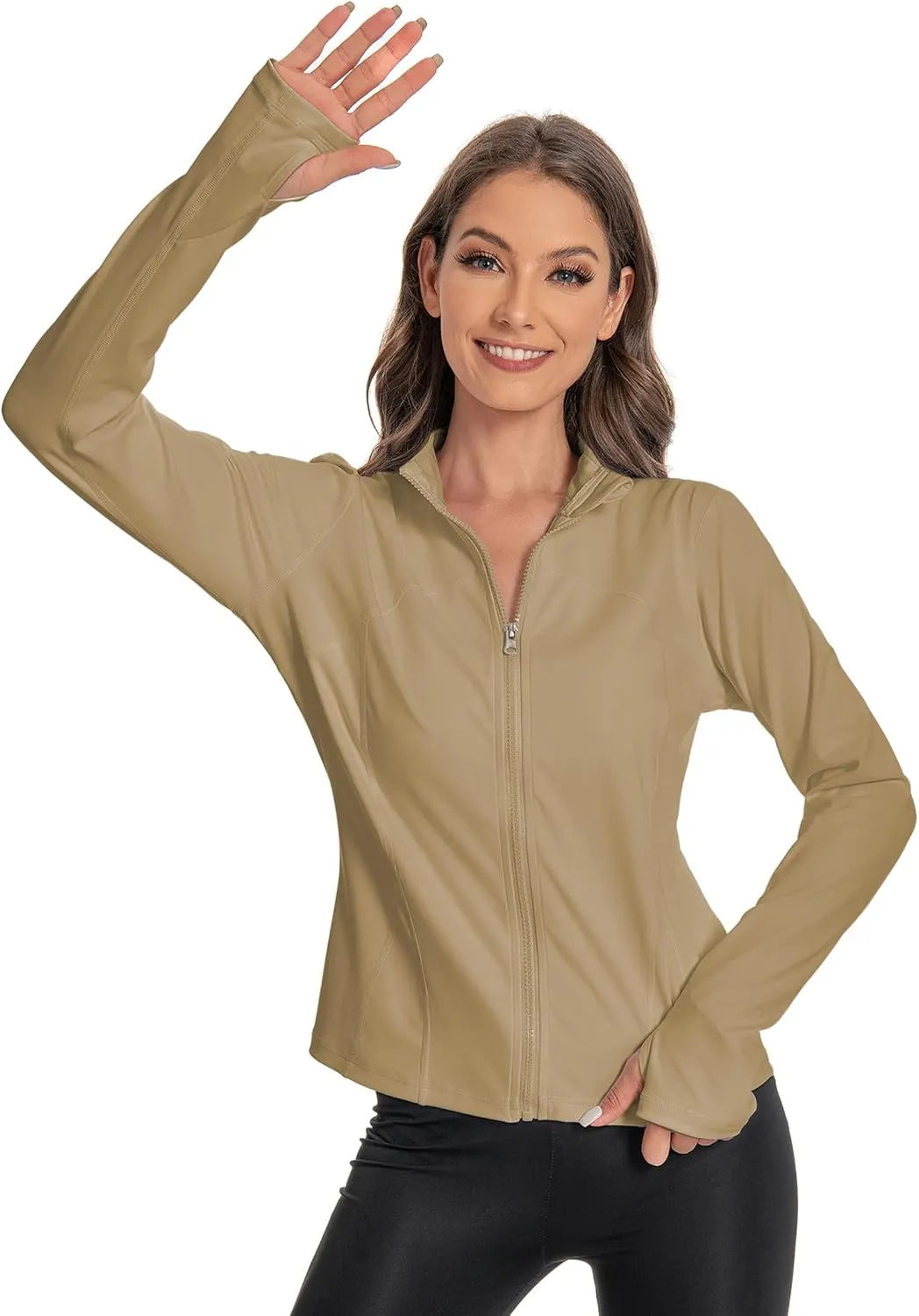 Women's Slim Fit Yoga Jackets Workout Lightweight Running Athletic Full Zip Jacket,with Thumb Holes