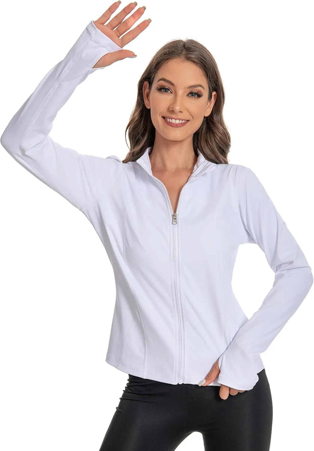 Women's Slim Fit Yoga Jackets Workout Lightweight Running Athletic Full Zip Jacket,with Thumb Holes