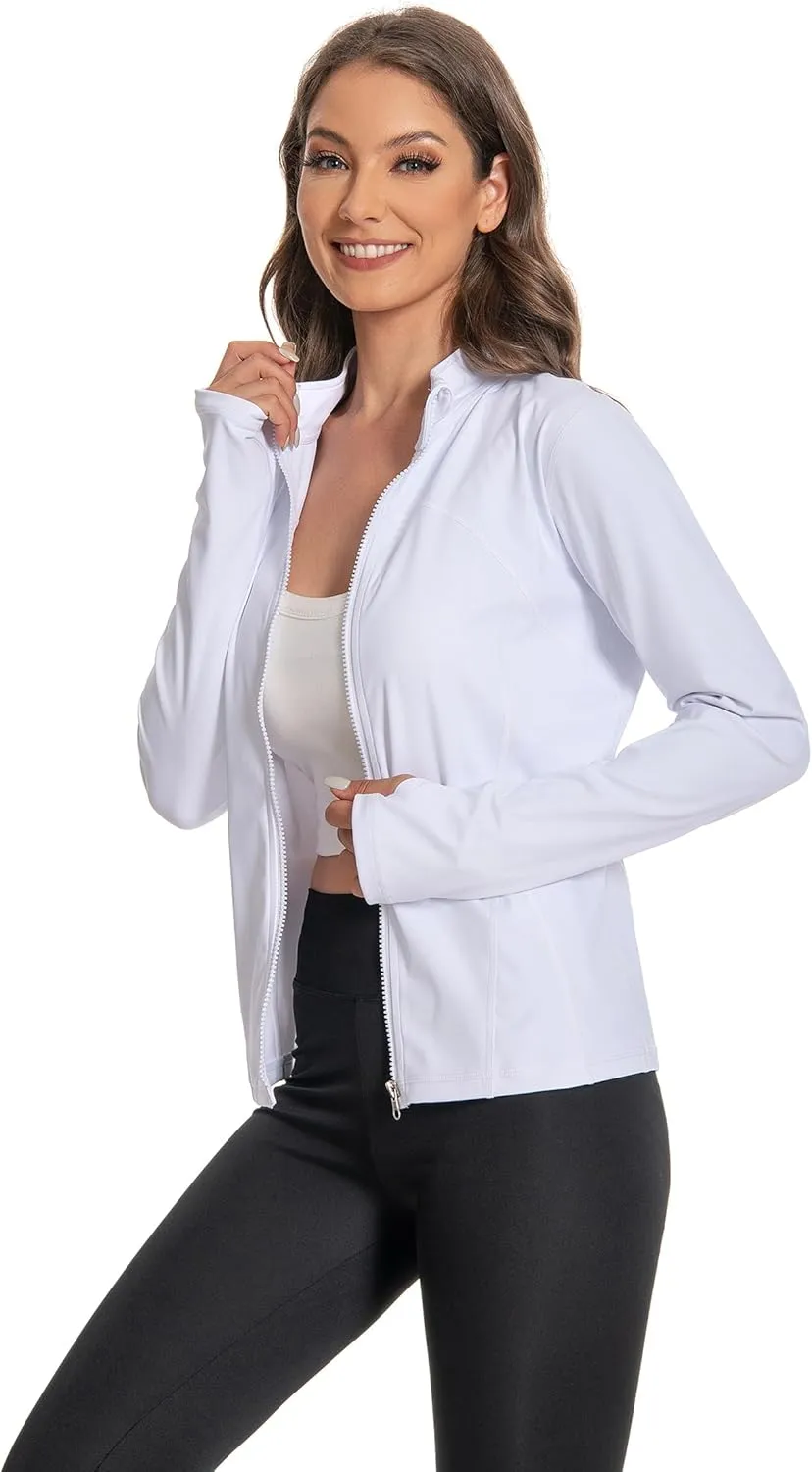 Women's Slim Fit Yoga Jackets Workout Lightweight Running Athletic Full Zip Jacket,with Thumb Holes