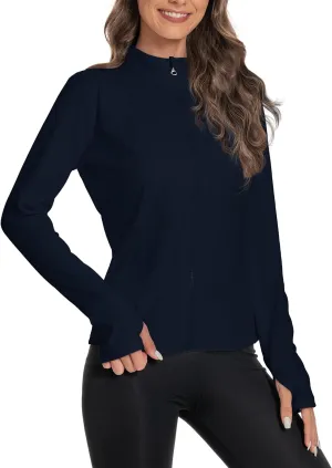Women's Slim Fit Yoga Jackets Workout Lightweight Running Athletic Full Zip Jacket,with Thumb Holes