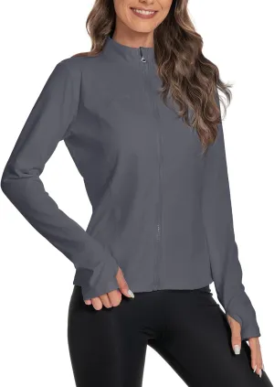 Women's Slim Fit Yoga Jackets Workout Lightweight Running Athletic Full Zip Jacket,with Thumb Holes