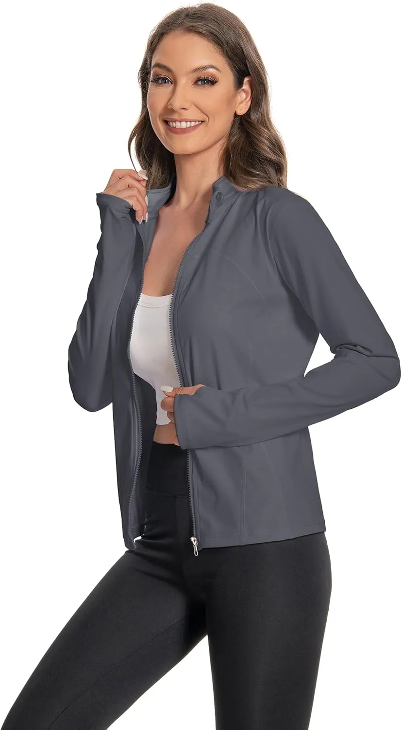 Women's Slim Fit Yoga Jackets Workout Lightweight Running Athletic Full Zip Jacket,with Thumb Holes