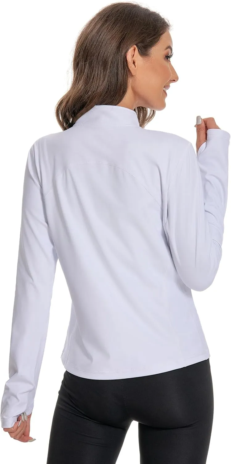 Women's Slim Fit Yoga Jackets Workout Lightweight Running Athletic Full Zip Jacket,with Thumb Holes