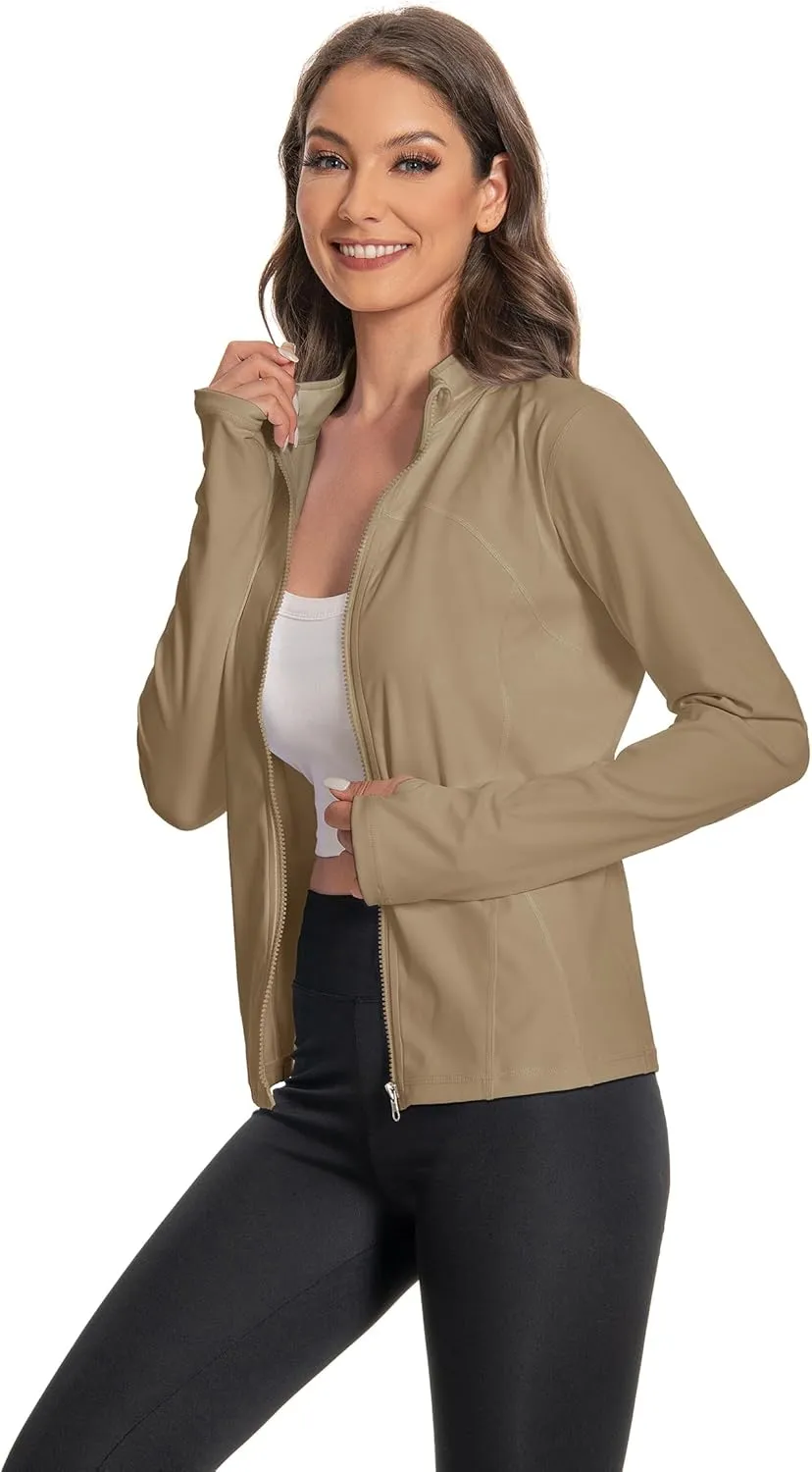 Women's Slim Fit Yoga Jackets Workout Lightweight Running Athletic Full Zip Jacket,with Thumb Holes