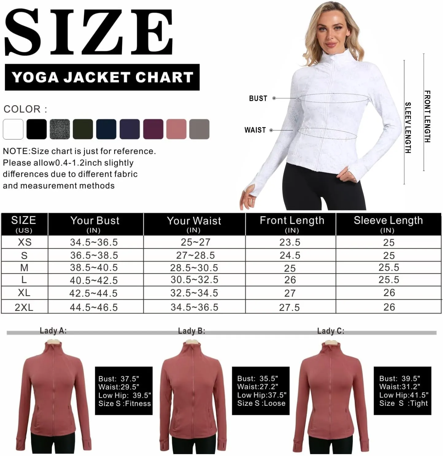 Womens Sports Running Yoga Jacket Slim Fit Full Zip Track Jacket Turtleneck Workout Jacket