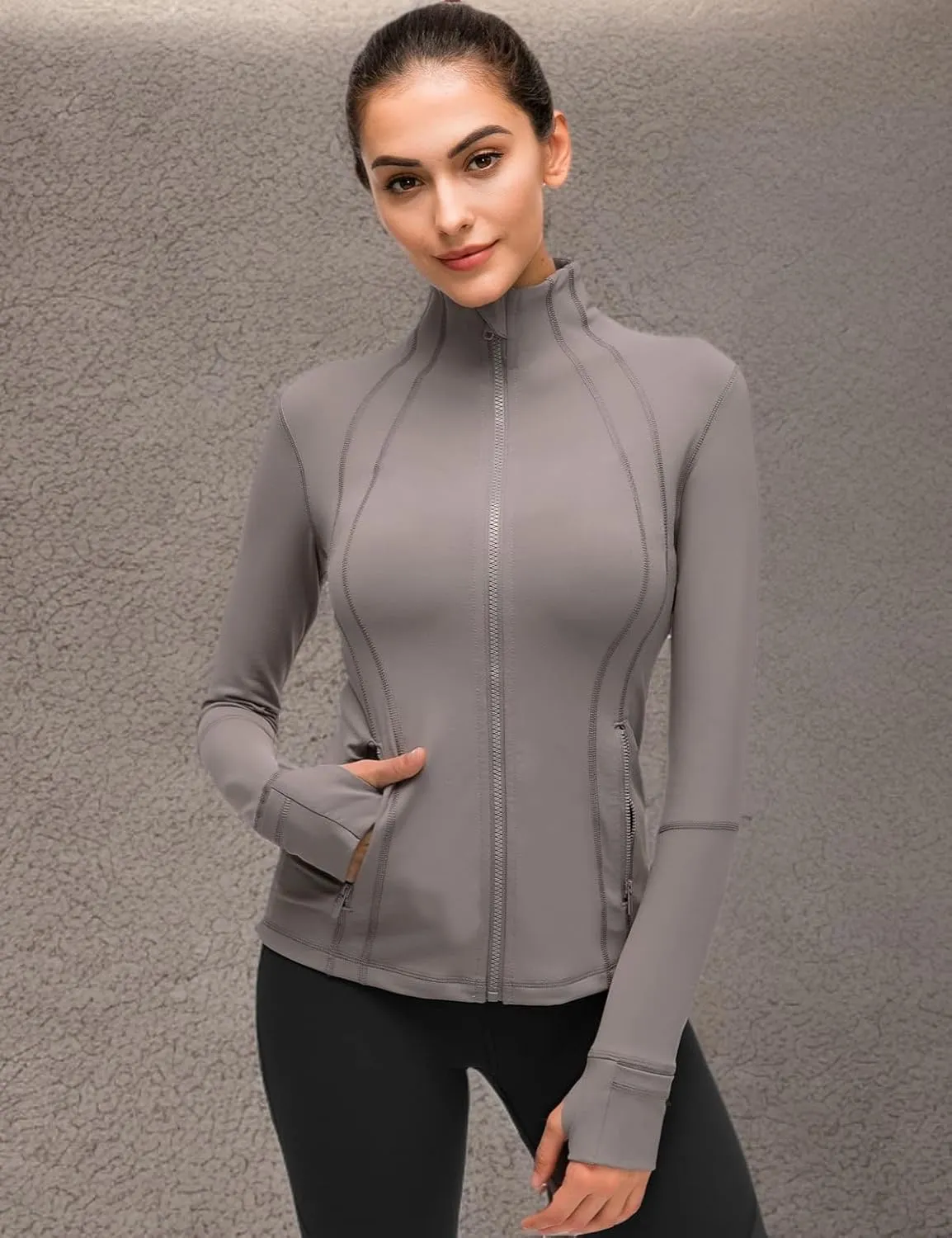 Womens Sports Running Yoga Jacket Slim Fit Full Zip Track Jacket Turtleneck Workout Jacket