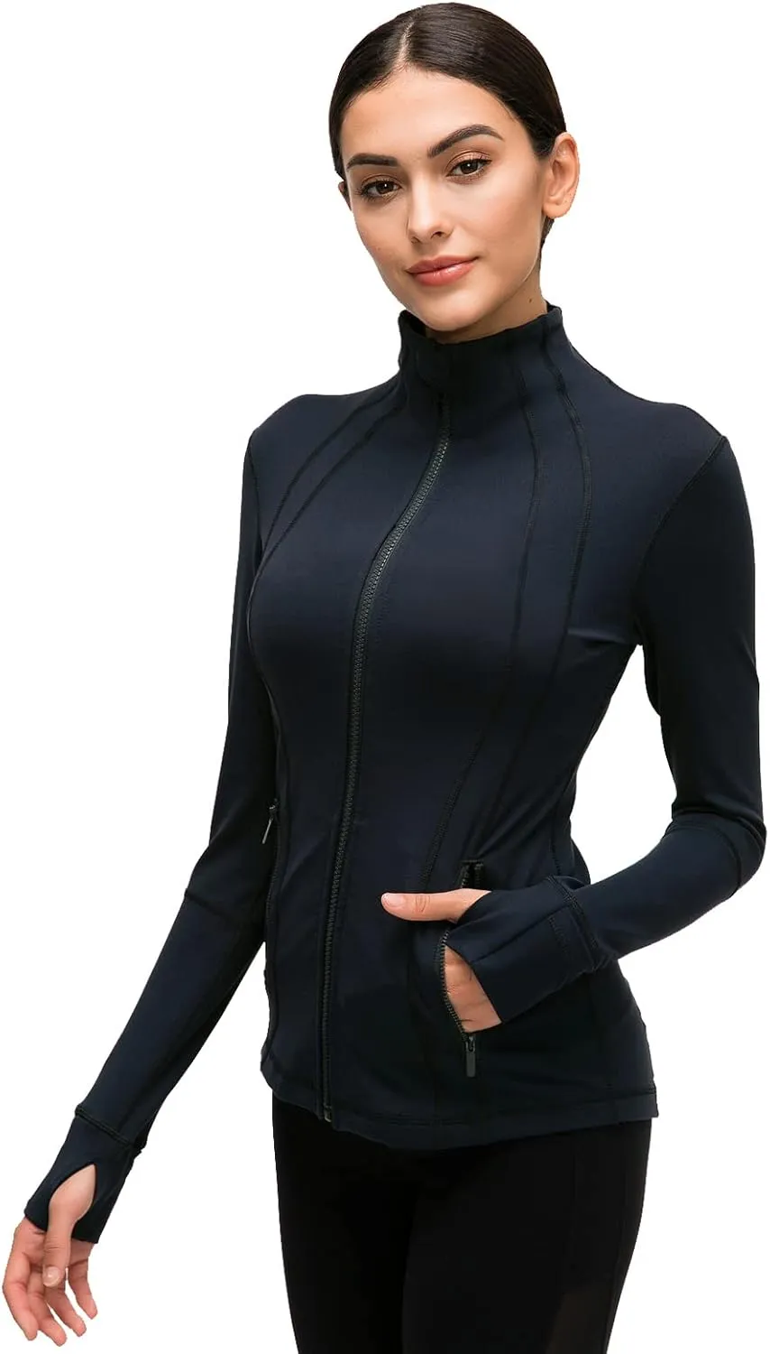 Womens Sports Running Yoga Jacket Slim Fit Full Zip Track Jacket Turtleneck Workout Jacket