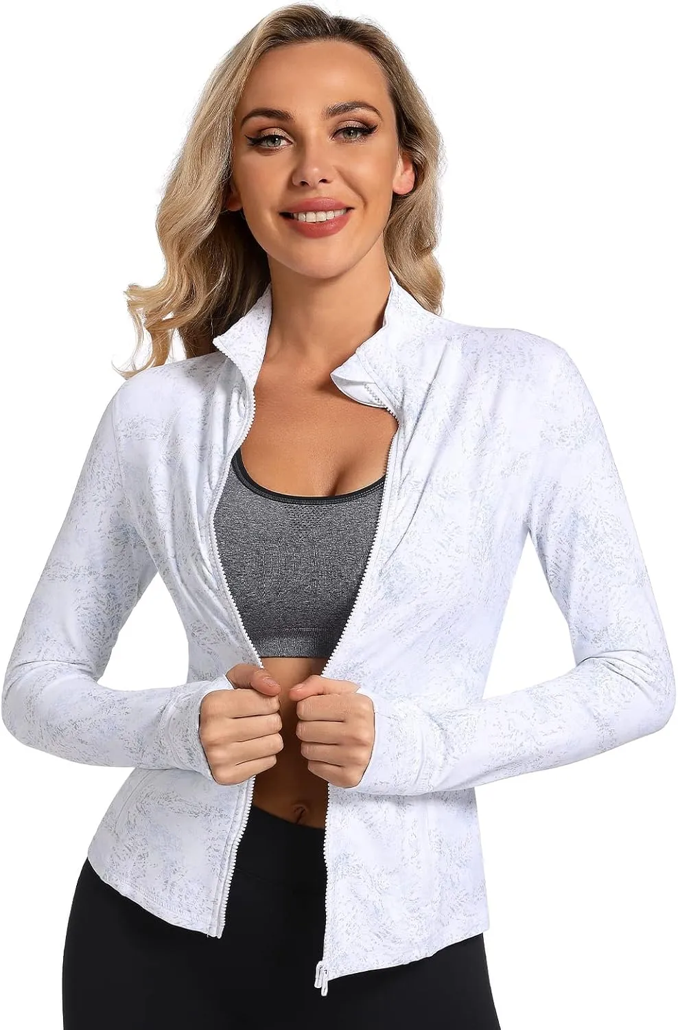 Womens Sports Running Yoga Jacket Slim Fit Full Zip Track Jacket Turtleneck Workout Jacket