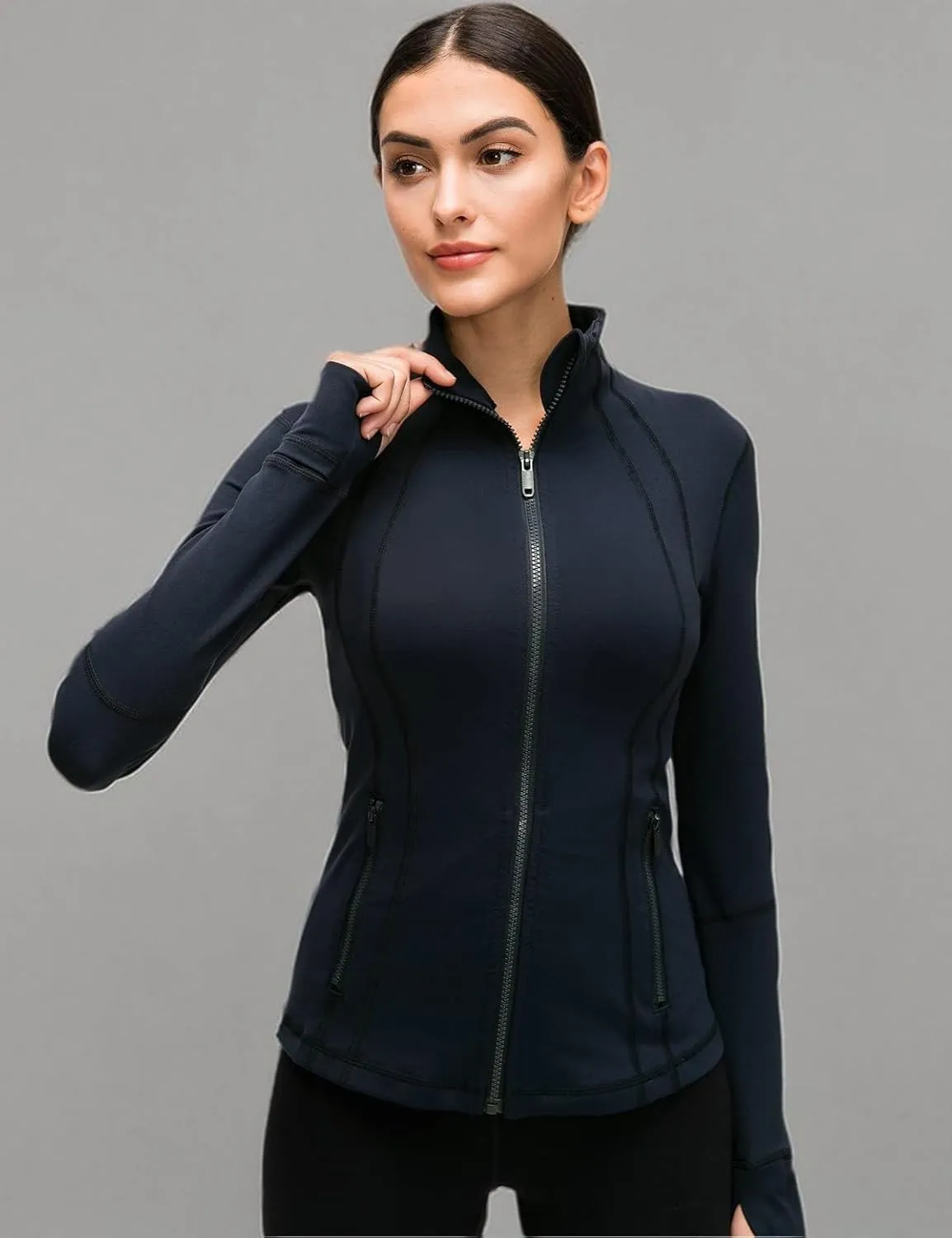 Womens Sports Running Yoga Jacket Slim Fit Full Zip Track Jacket Turtleneck Workout Jacket