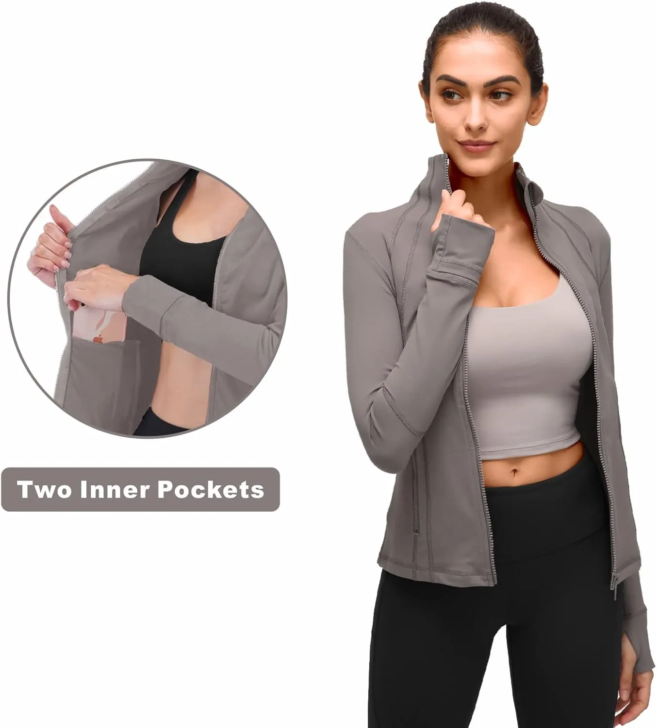 Womens Sports Running Yoga Jacket Slim Fit Full Zip Track Jacket Turtleneck Workout Jacket