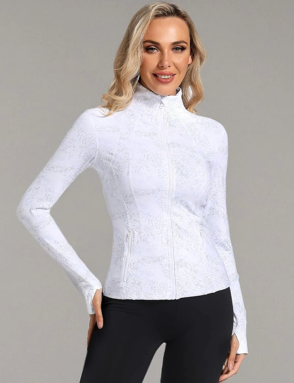 Womens Sports Running Yoga Jacket Slim Fit Full Zip Track Jacket Turtleneck Workout Jacket
