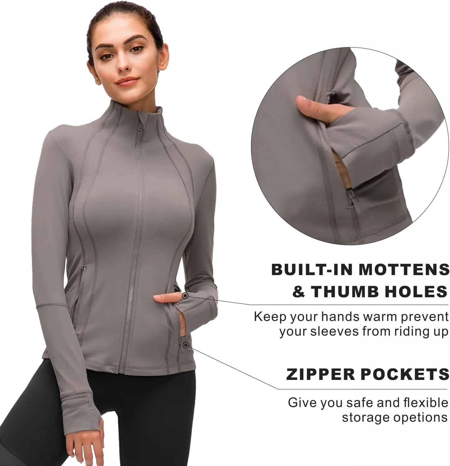 Womens Sports Running Yoga Jacket Slim Fit Full Zip Track Jacket Turtleneck Workout Jacket