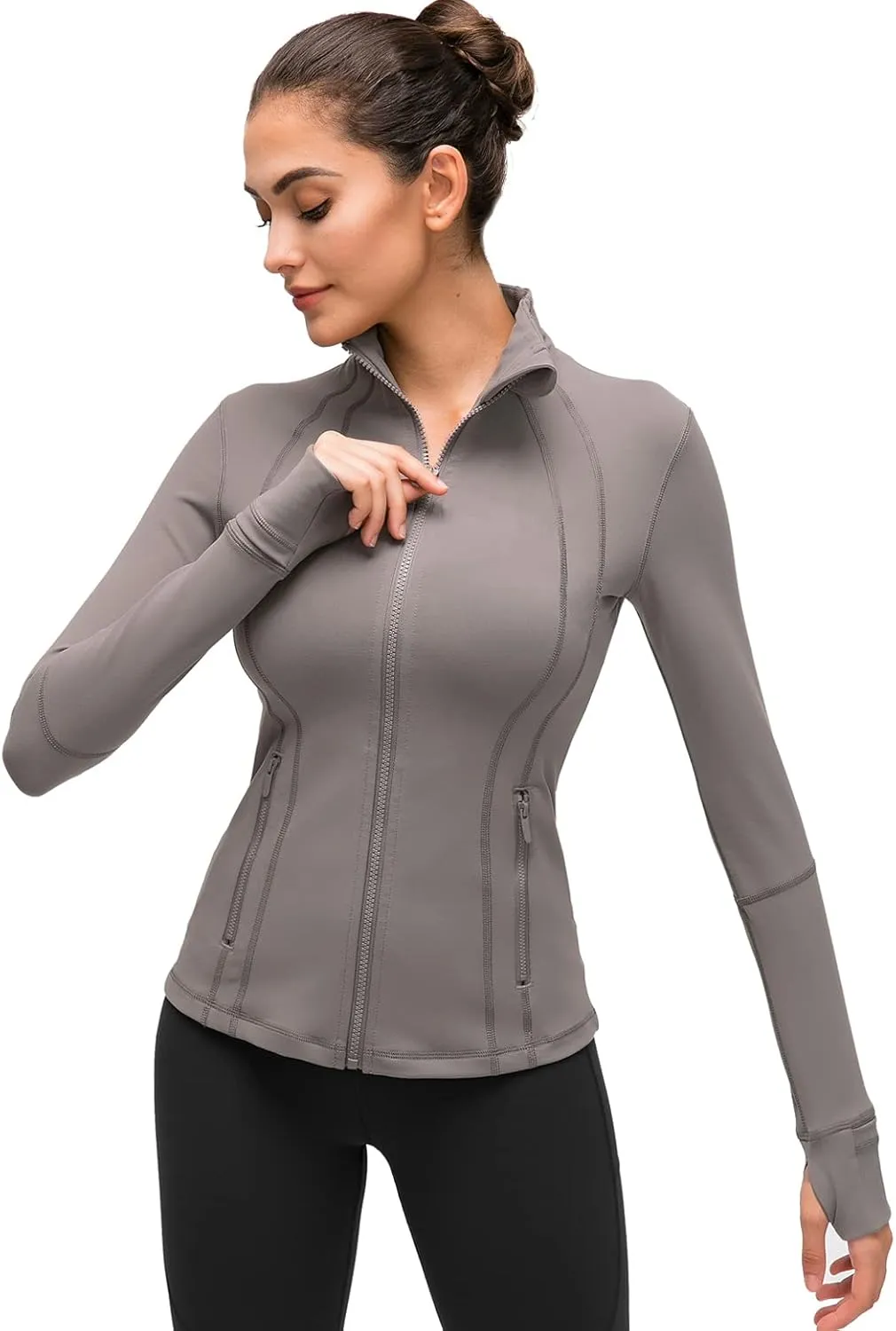 Womens Sports Running Yoga Jacket Slim Fit Full Zip Track Jacket Turtleneck Workout Jacket
