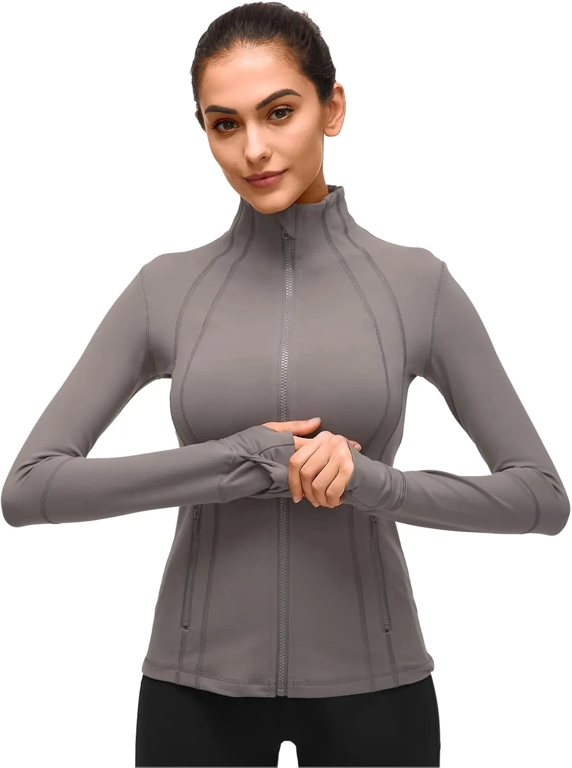 Womens Sports Running Yoga Jacket Slim Fit Full Zip Track Jacket Turtleneck Workout Jacket