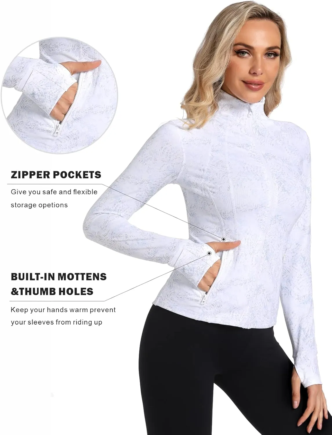 Womens Sports Running Yoga Jacket Slim Fit Full Zip Track Jacket Turtleneck Workout Jacket