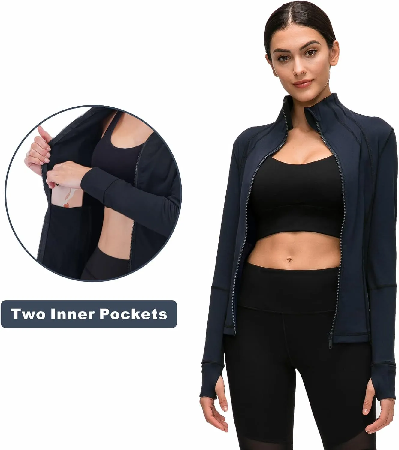Womens Sports Running Yoga Jacket Slim Fit Full Zip Track Jacket Turtleneck Workout Jacket