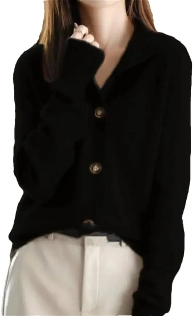 Women's Stand Collar Button Loose Long Sleeve Cardigan Knitted Sweater Jacket