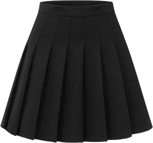 Womens Stretchy Pleated Mini Skirt Comfort High Waist Cheerleader School Uniform Skirt