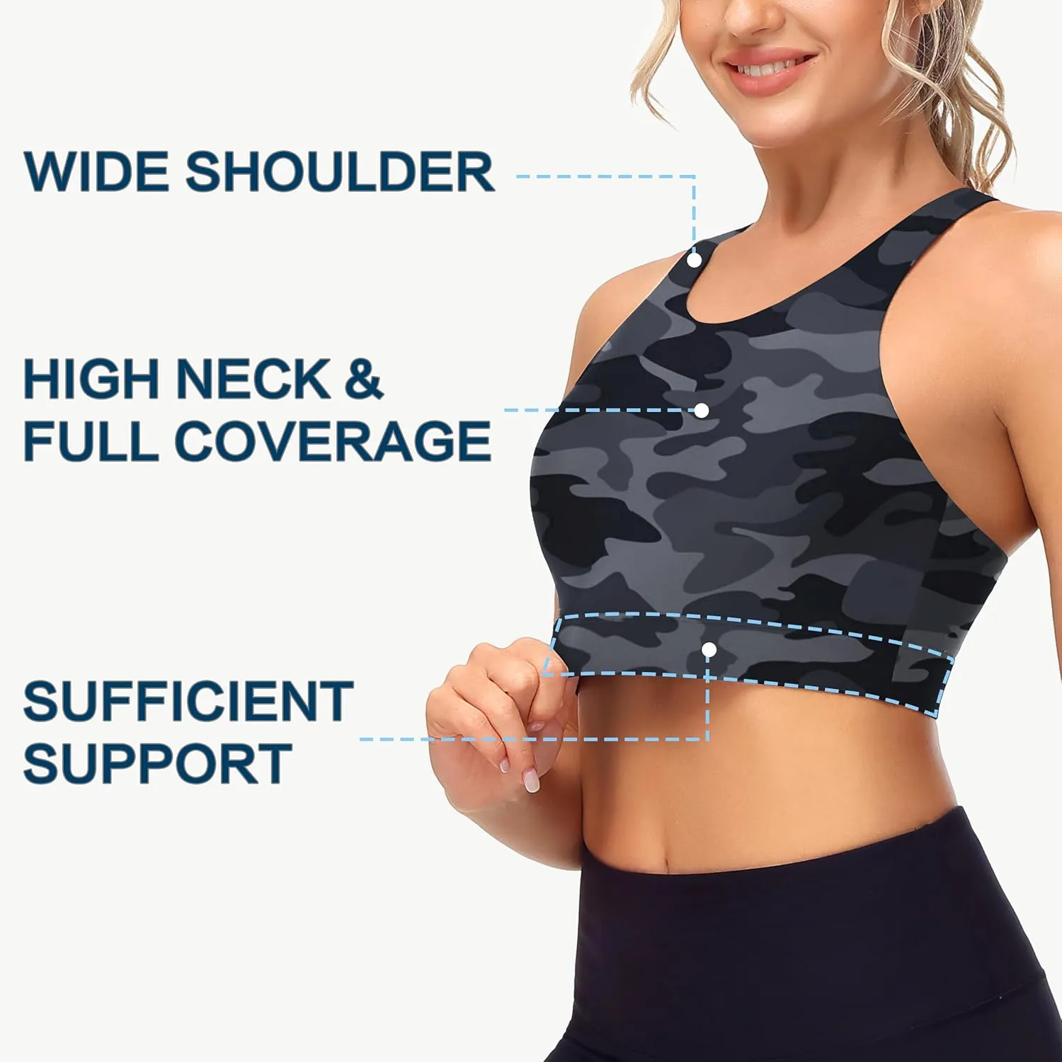 Womens Swim Bra Bikini Tops for Under Swim Shirt Sports Swimsuit Top Modest High Neck Removable Padded Quick Dry UPF50