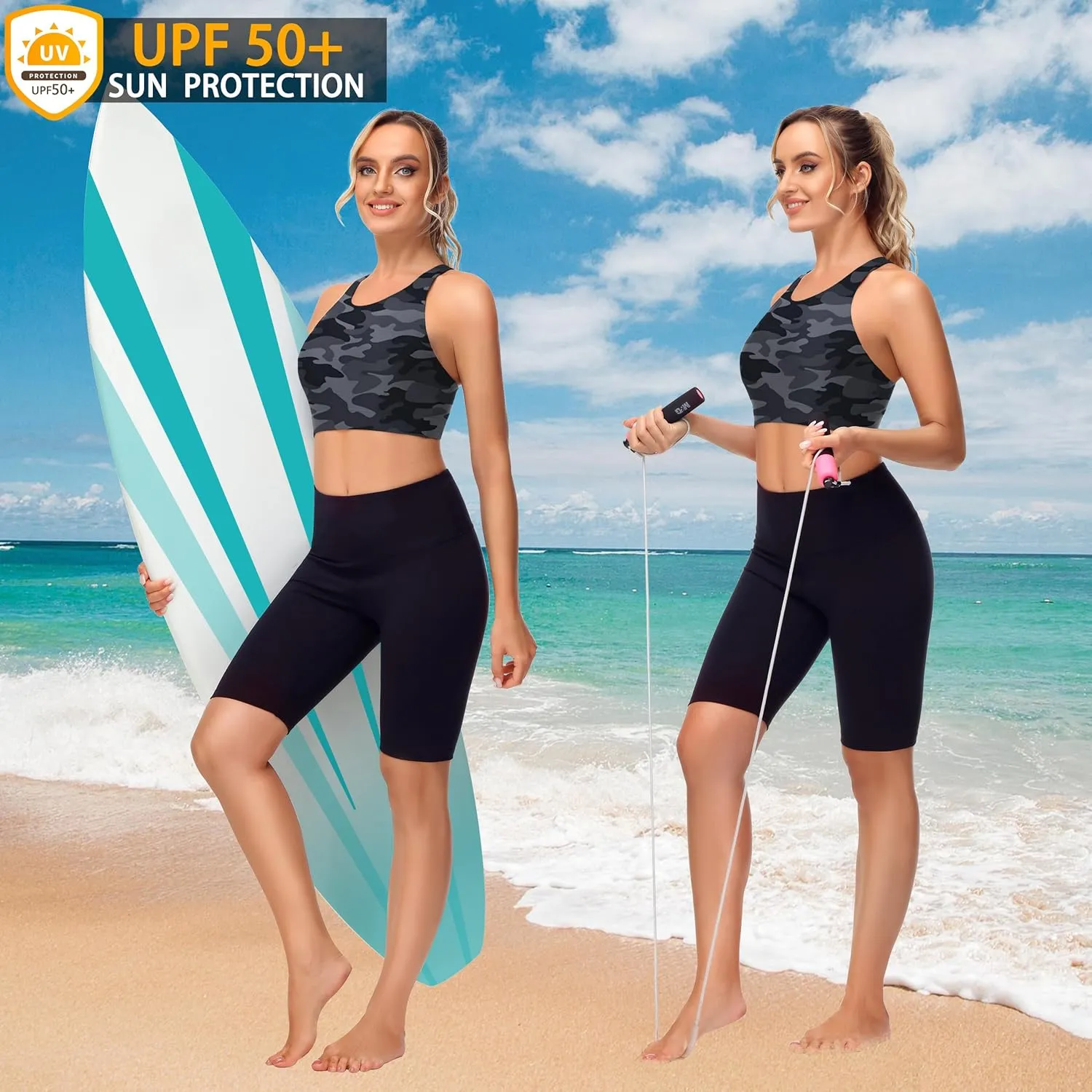 Womens Swim Bra Bikini Tops for Under Swim Shirt Sports Swimsuit Top Modest High Neck Removable Padded Quick Dry UPF50