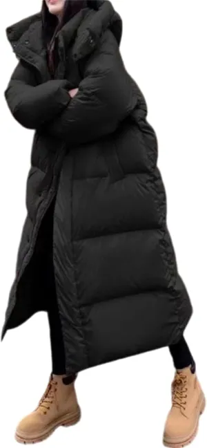 Womens Trendy Winter Coats Long Sleeve Down Coat Hooded Thickened Quilted Warm Maxi Parka Puffer Jackets Outerwear