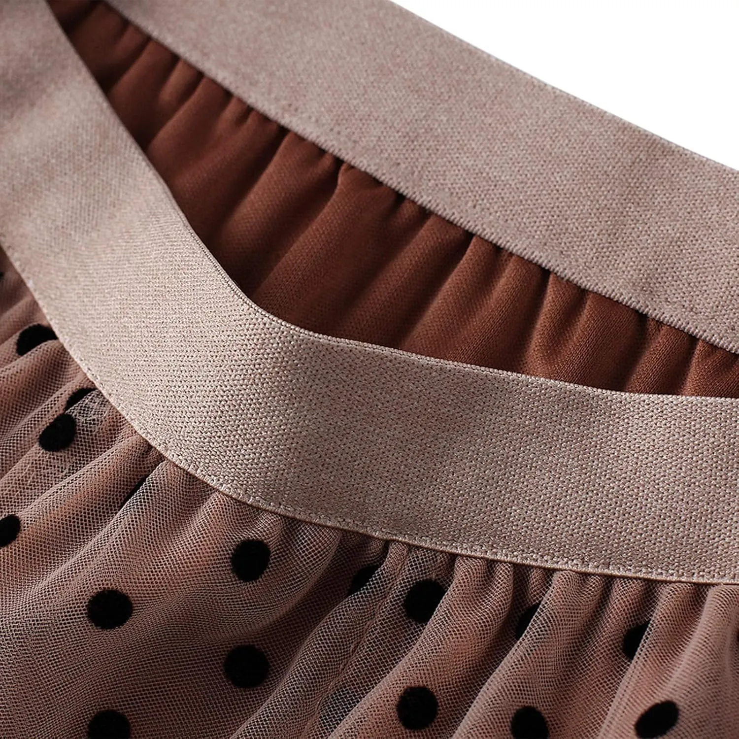 Women's Tulle Skirt Pleated Tutu Skirts Elastic High Waist Elegant Point Floral Printed Mesh Lady A Line Midi Skirt