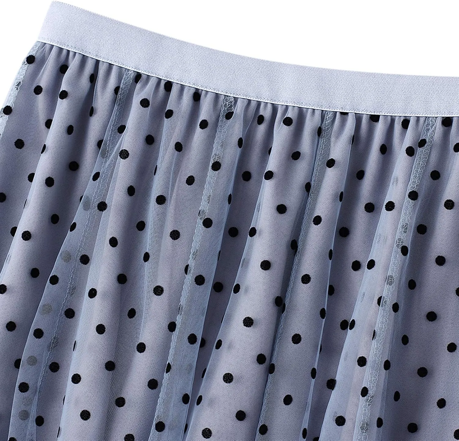 Women's Tulle Skirt Pleated Tutu Skirts Elastic High Waist Elegant Point Floral Printed Mesh Lady A Line Midi Skirt