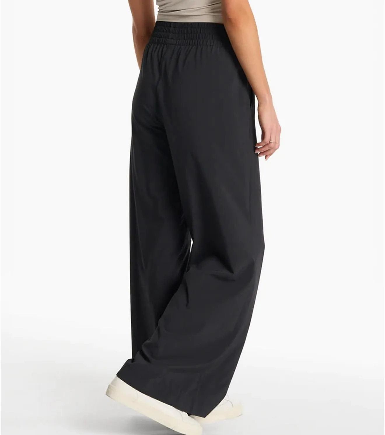 Womens Wide Leg Pants Summer Flowy Palazzo Casual High Waist Elastic Pants Beach Vacation Trousers with Pockets