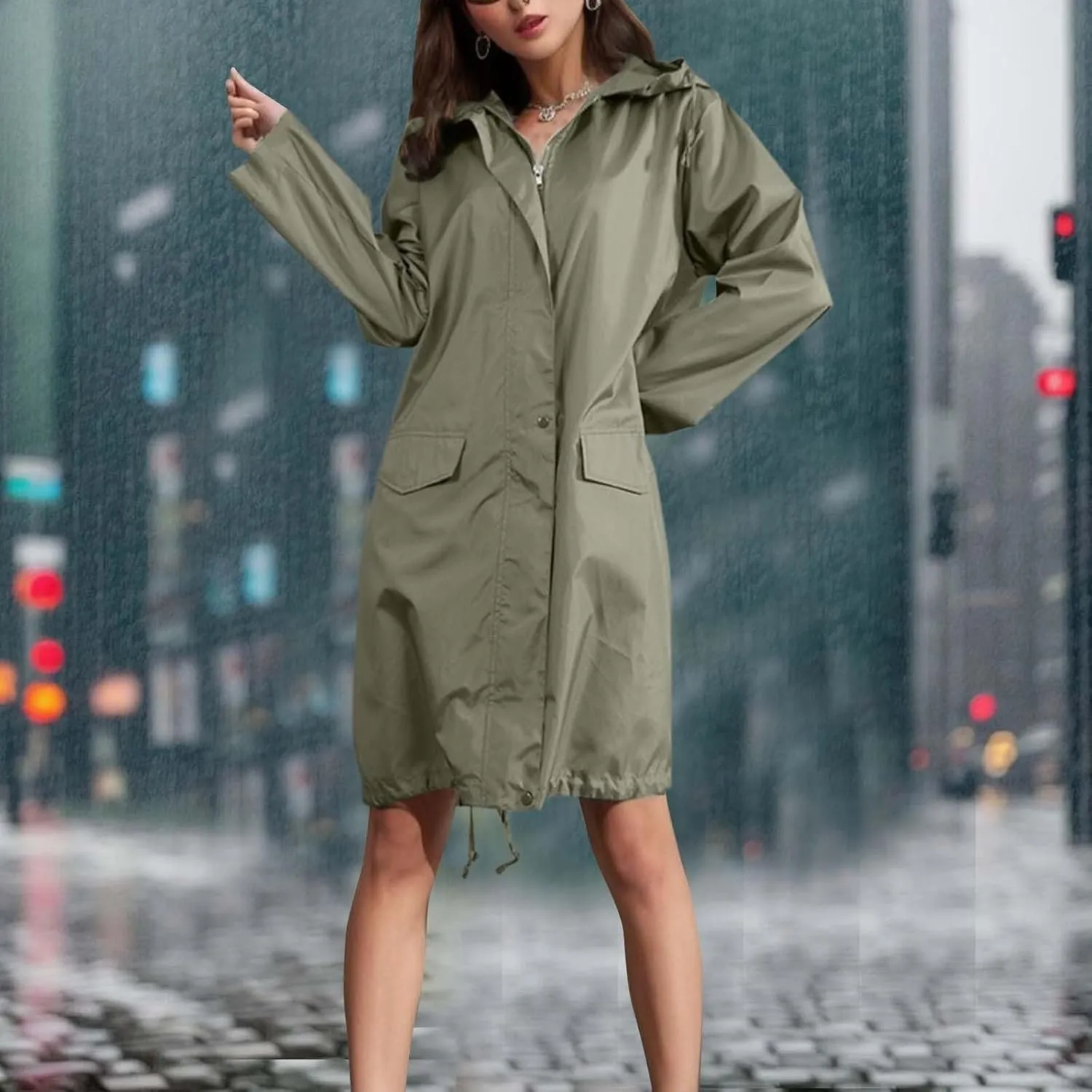Women's Windbreaker Jacket,Women Waterproof Rain Jackets Hood Windbreaker Ladies Anoraks Trench Coat for Women 2023