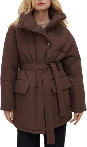 Women's Winter Stand Collar Irregular Cutting Puffer Coat Fashion Solid Color Long Sleeve Warm Cotton-Padded Jacket