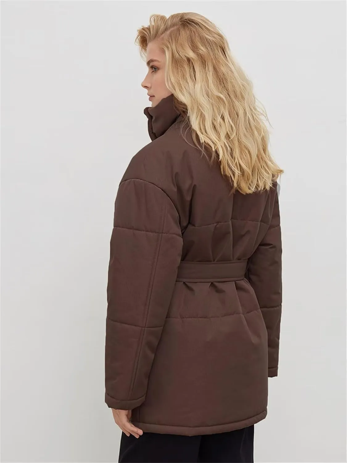Women's Winter Stand Collar Irregular Cutting Puffer Coat Fashion Solid Color Long Sleeve Warm Cotton-Padded Jacket
