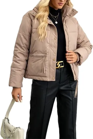 Women's Winter Thicken Short Cotton-Padded Jacket Solid Color Loose Size Hooded Zipped Down Coat
