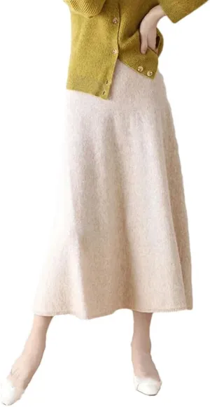 Women's Wool Over-The-Knee Skirt A-Line Long Skirt Vintage Classic Pleated Knit Sweater Midi Skirts