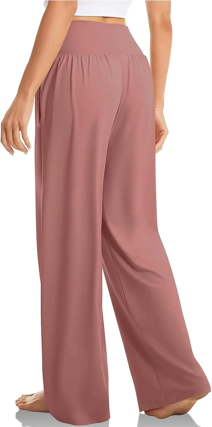 Womens Yoga Pants Wide Leg Crossover High Waisted Pants Stretch Active Pants Lightweight Soft Workout Pants w/Pockets