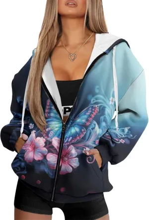 Womens Zip Up Hoodies Long Sleeve Sweatshirts Fall Outfits Sweaters Casual Fashion Jackets Size XS-4XL