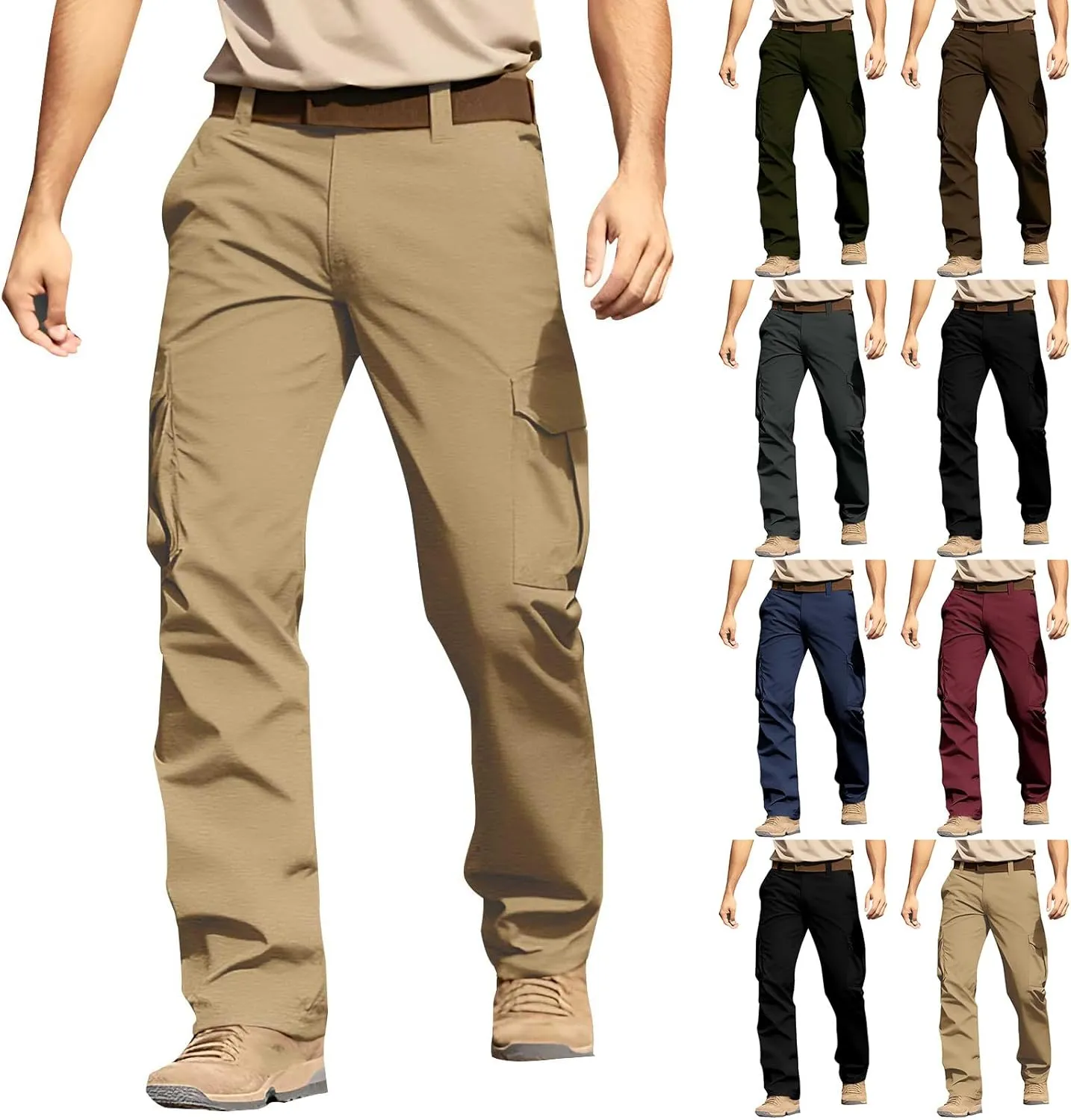 Work Pants for Men Elastic Waist Baggy Cargo Pants Relaxed Fit Outdoor Rip Stop Tactical Travel Fishing Hiking Pants