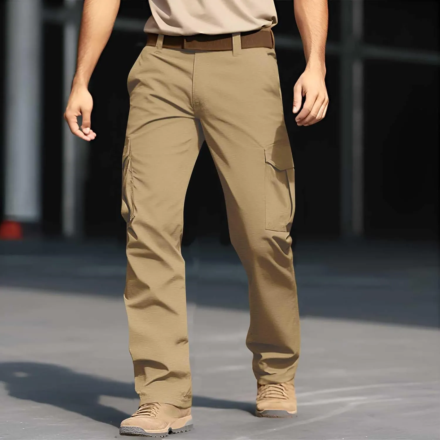 Work Pants for Men Elastic Waist Baggy Cargo Pants Relaxed Fit Outdoor Rip Stop Tactical Travel Fishing Hiking Pants