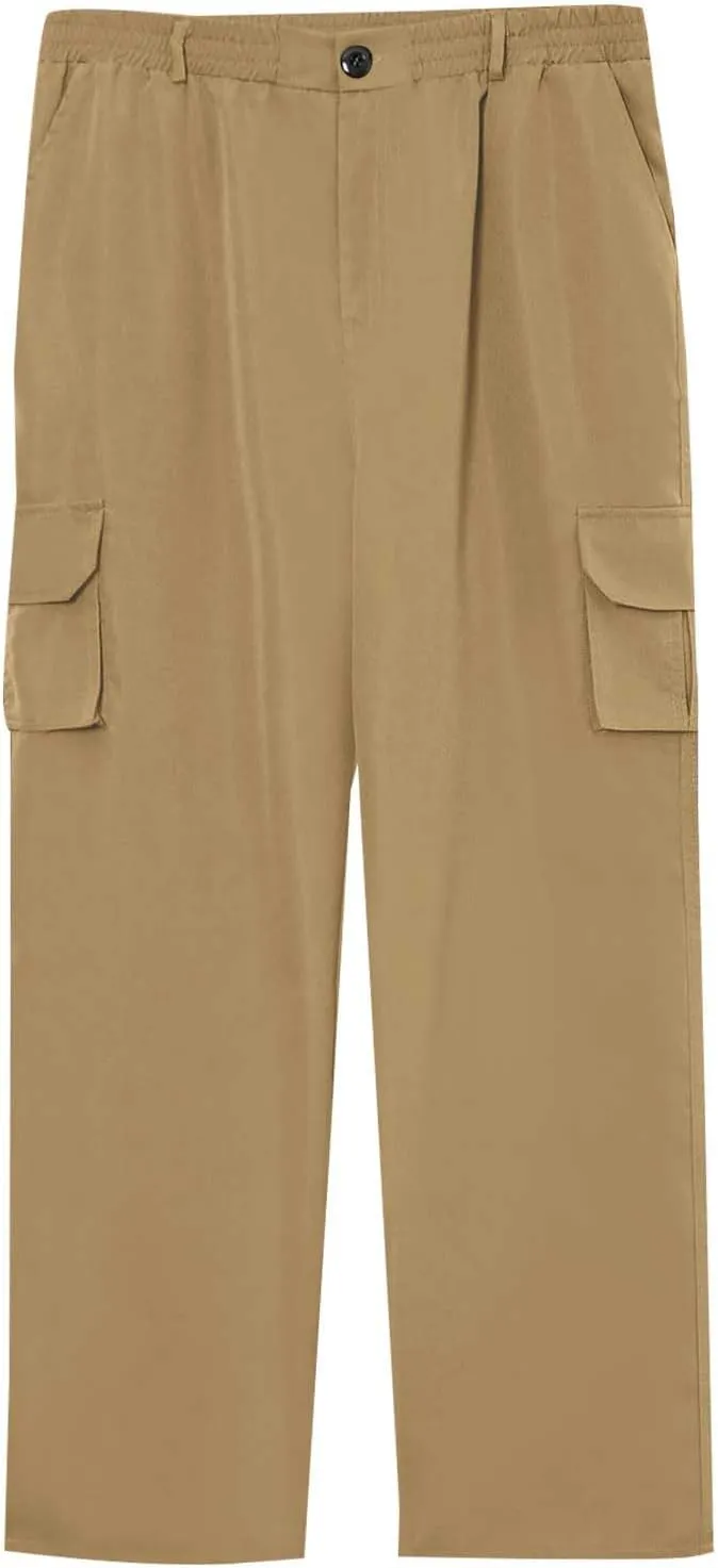 Work Pants for Men Elastic Waist Baggy Cargo Pants Relaxed Fit Outdoor Rip Stop Tactical Travel Fishing Hiking Pants