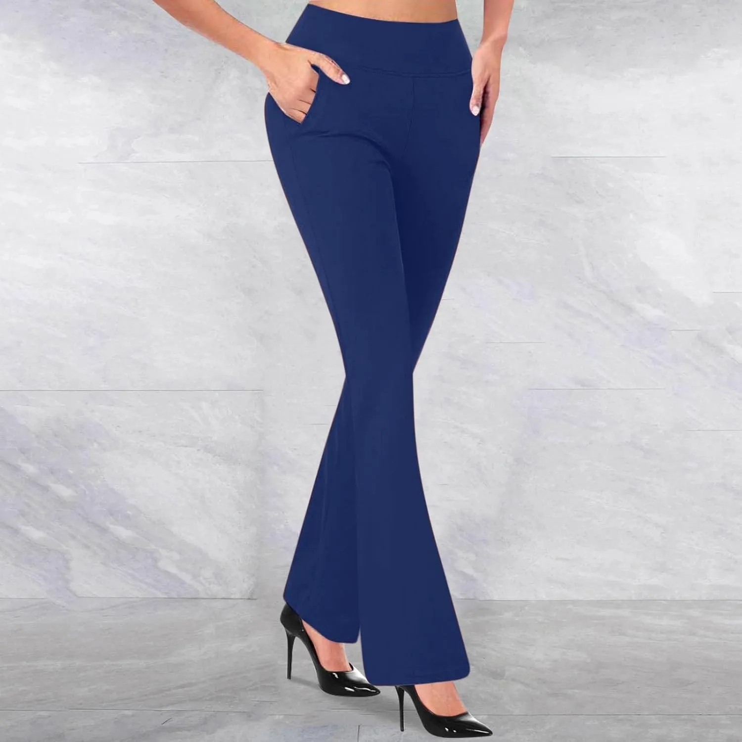 Work Pants Women Stretch Business Casual Wide Leg Dress Pants High Waist Bell Bottoms Trousers Pull on Office Slacks