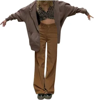 WUAI-Women Corduroy Harem Pants Comfy Pull On Elastic Waist Casual Loose Baggy Yoga Pants Jogger Sweatpants Wide Leg