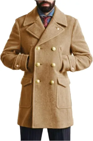 Xiaojmake Men's Double Breasted Woolen Coat Winter Pea Coat Slim Fit Trench Coats Double Breasted Warm Wool Blend Overcoat