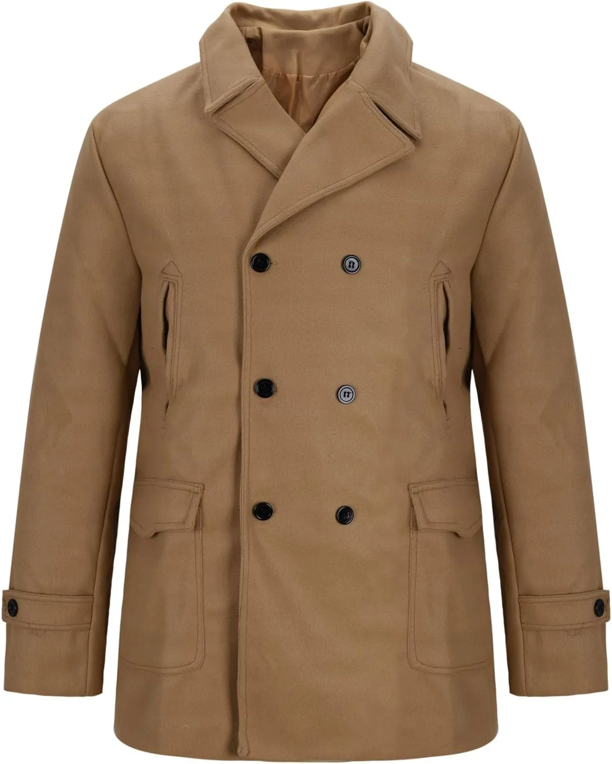 Xiaojmake Men's Double Breasted Woolen Coat Winter Pea Coat Slim Fit Trench Coats Double Breasted Warm Wool Blend Overcoat