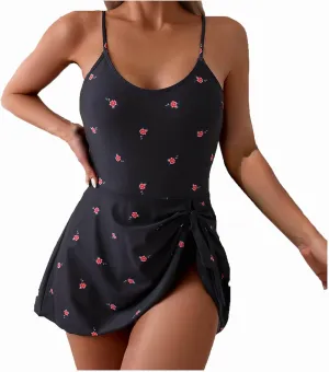 Xiaojmake One Piece Swim Dress Cute Swimsuits for Women Scoop Neck Skirt Swimdress Adjustable Spaghetti Strap Bathing Suits