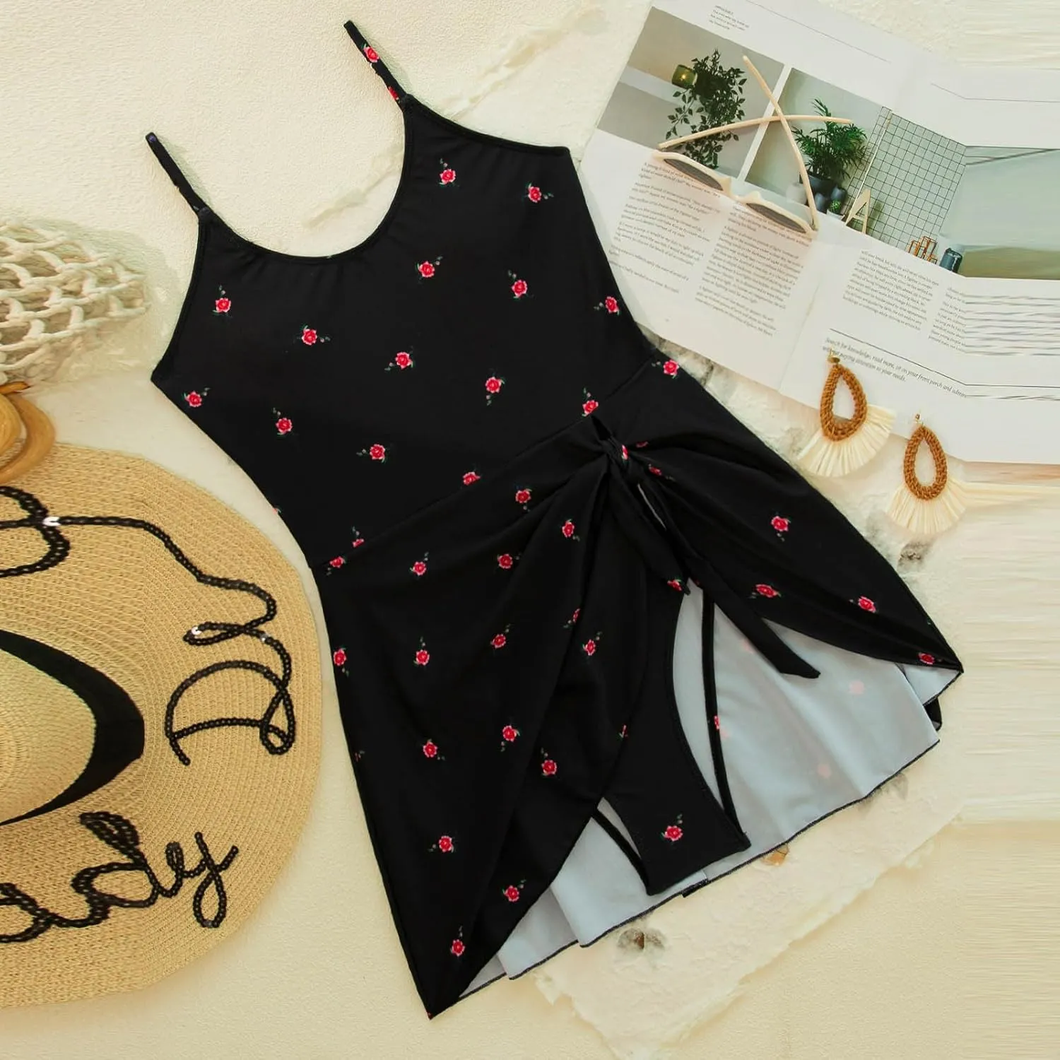 Xiaojmake One Piece Swim Dress Cute Swimsuits for Women Scoop Neck Skirt Swimdress Adjustable Spaghetti Strap Bathing Suits