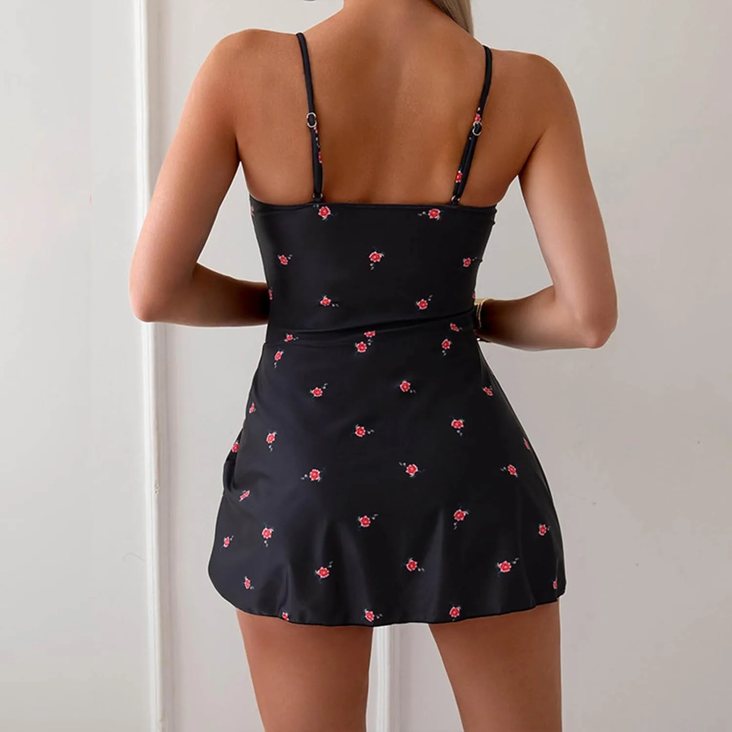 Xiaojmake One Piece Swim Dress Cute Swimsuits for Women Scoop Neck Skirt Swimdress Adjustable Spaghetti Strap Bathing Suits