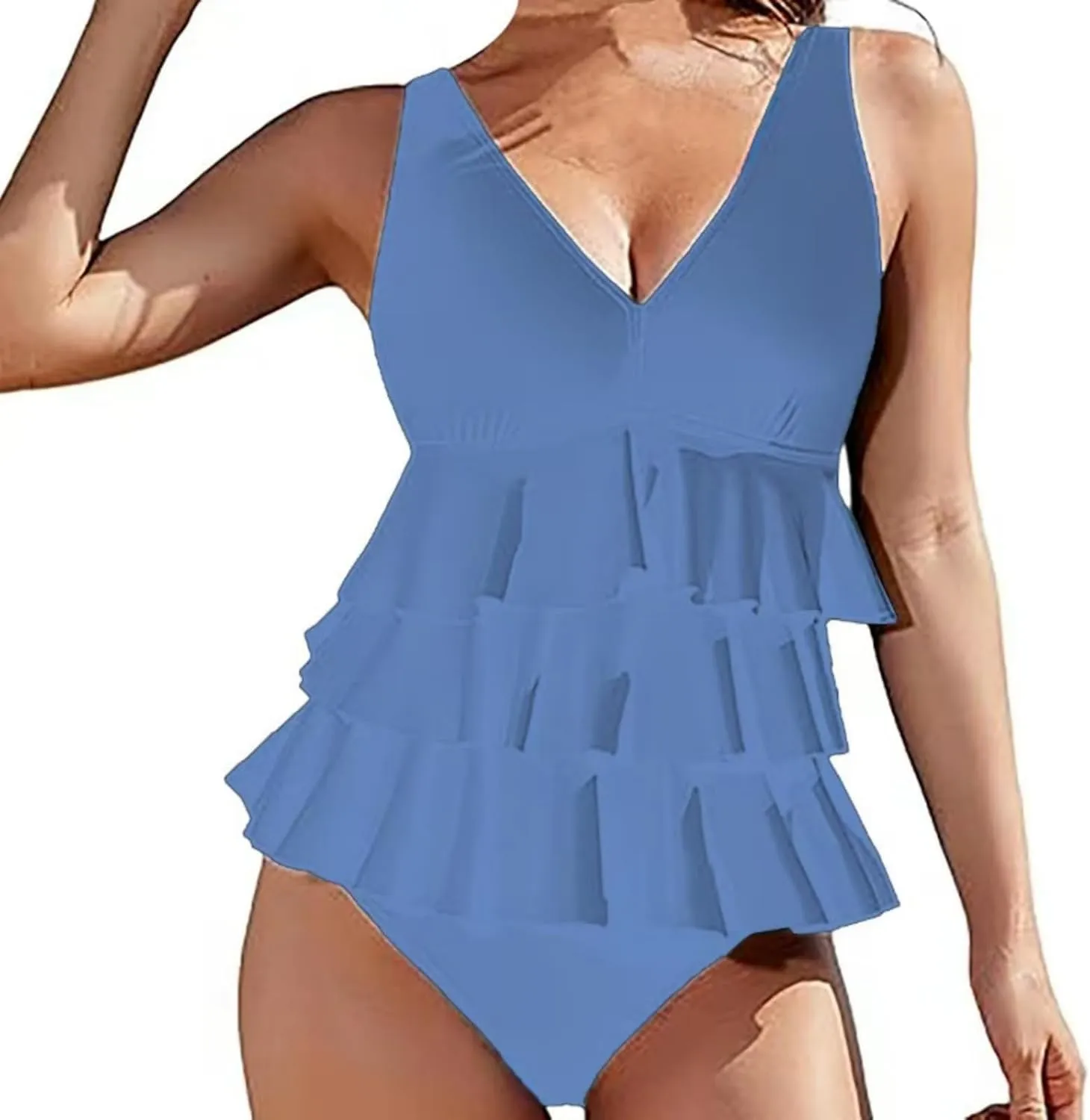 Xiaojmake Womens One Piece Tankini Swimsuit Slimming Solid Modest Bathing Suit Full Coverage Ruffled Swim Suits 2025 Swimwear