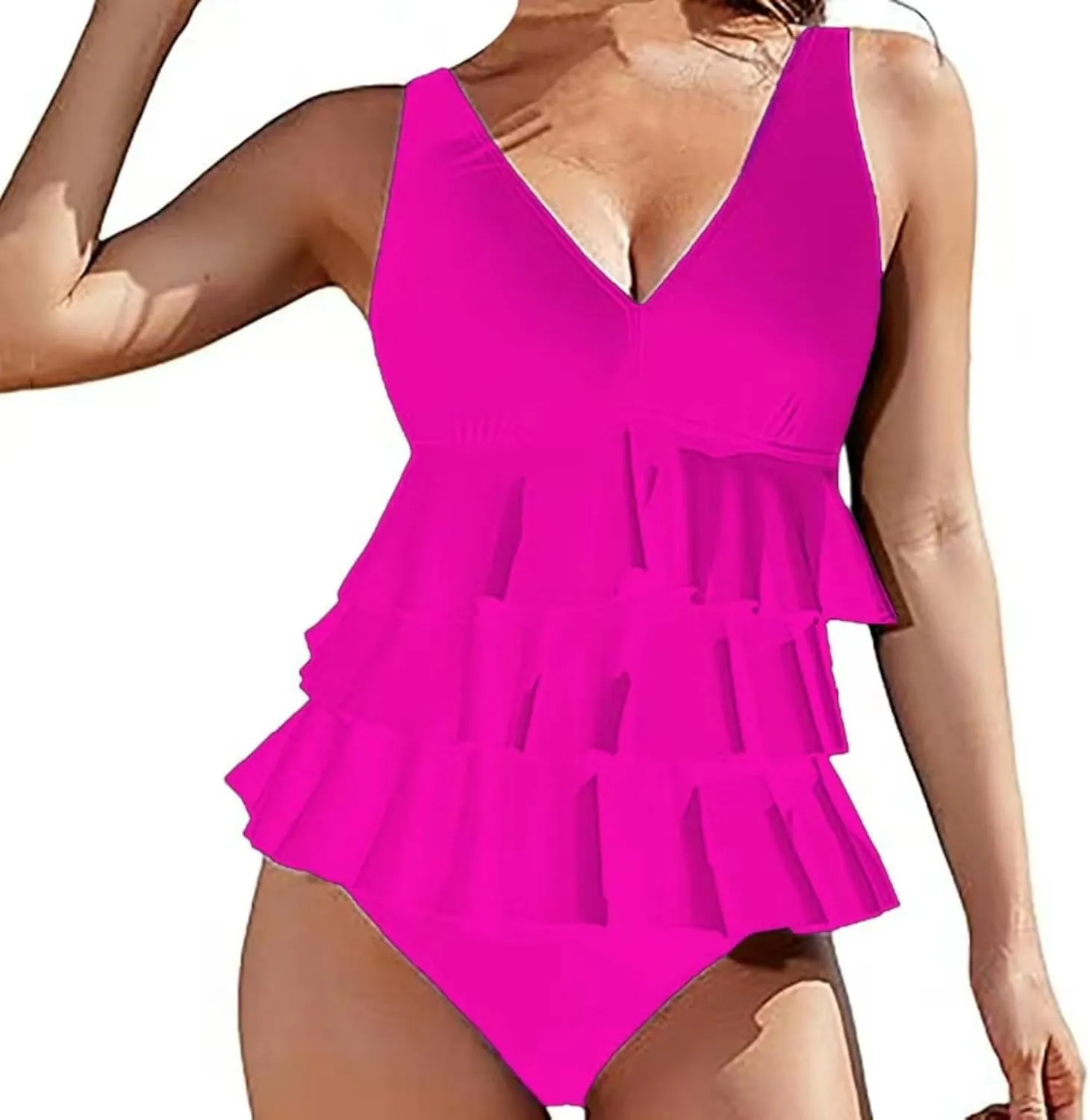 Xiaojmake Womens One Piece Tankini Swimsuit Slimming Solid Modest Bathing Suit Full Coverage Ruffled Swim Suits 2025 Swimwear