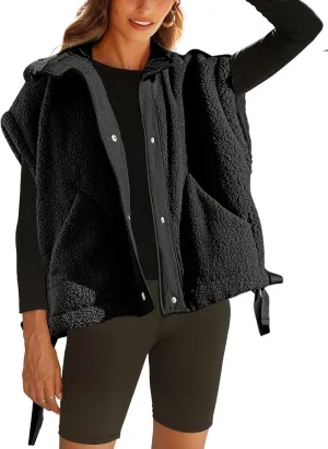 Yeokou Women's Fleece Vest Casual Sleeveless Button Down Winter Warm Sherpa Jacket with Pockets