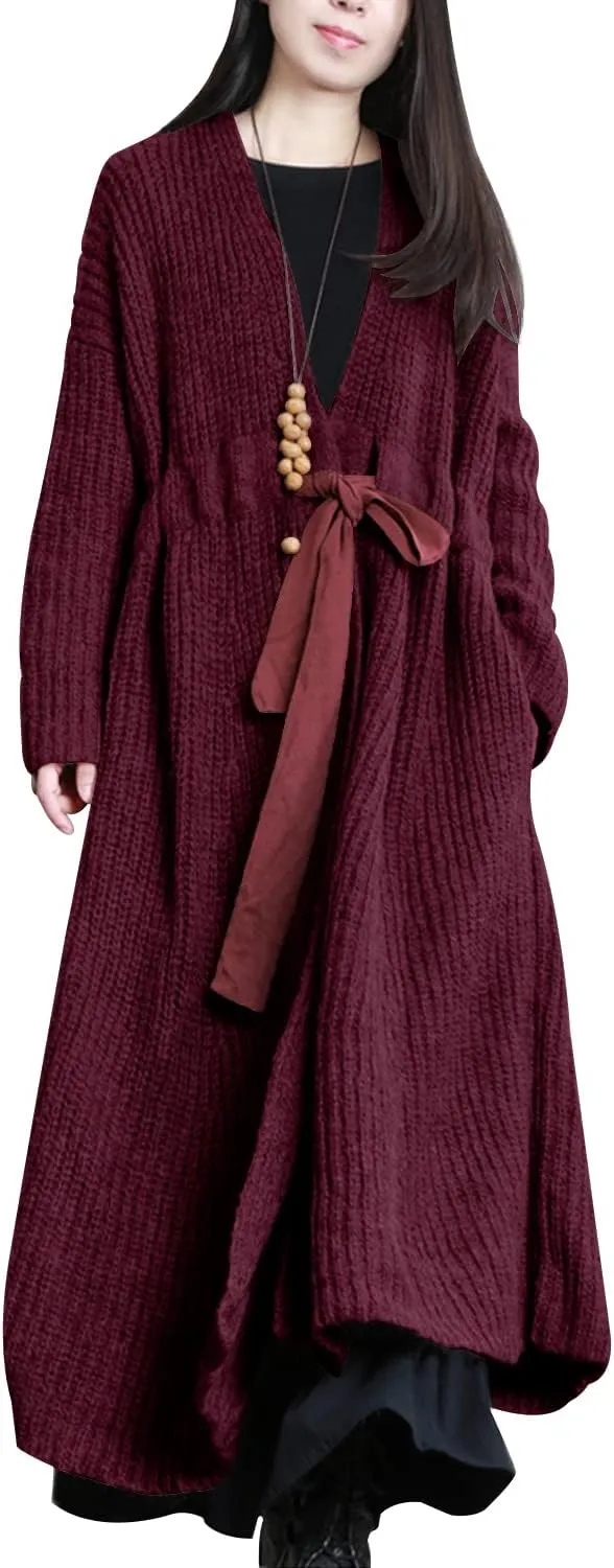 YESNO Women Casual Loose Oversized Chunky Cable Knit Open Front Coats Cardigan Sweaters Long Outerwear with Pockets YQA