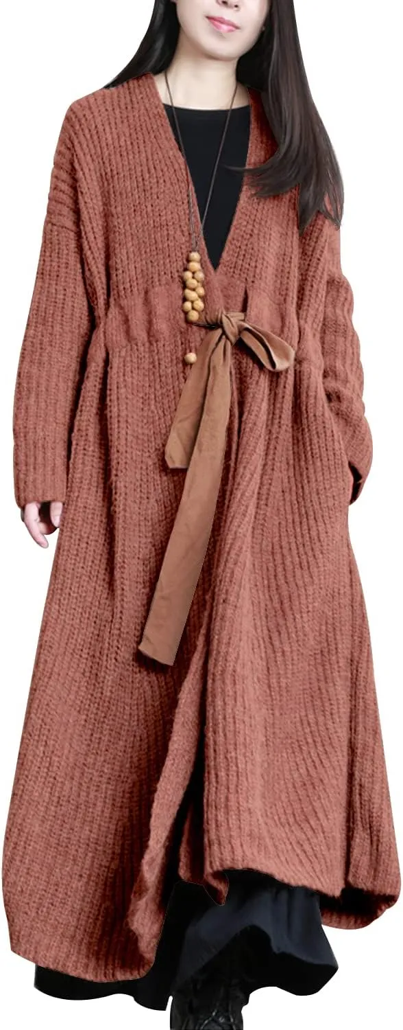 YESNO Women Casual Loose Oversized Chunky Cable Knit Open Front Coats Cardigan Sweaters Long Outerwear with Pockets YQA